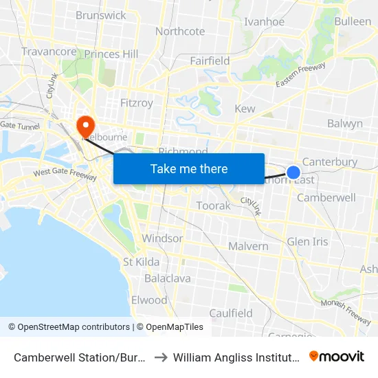 Camberwell Station/Burke Rd #64 to William Angliss Institute Of TAFE map