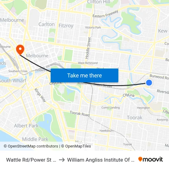 Wattle Rd/Power St #28 to William Angliss Institute Of TAFE map