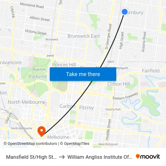 Mansfield St/High St #40 to William Angliss Institute Of TAFE map
