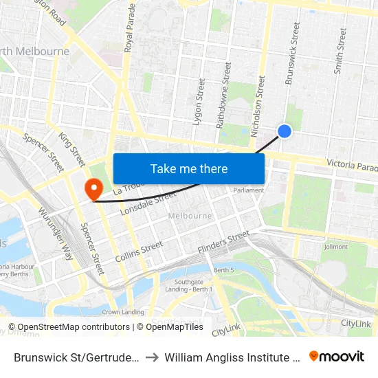 Brunswick St/Gertrude St #13 to William Angliss Institute Of TAFE map