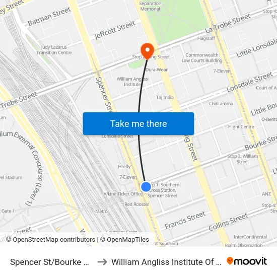 Spencer St/Bourke St #1 to William Angliss Institute Of TAFE map