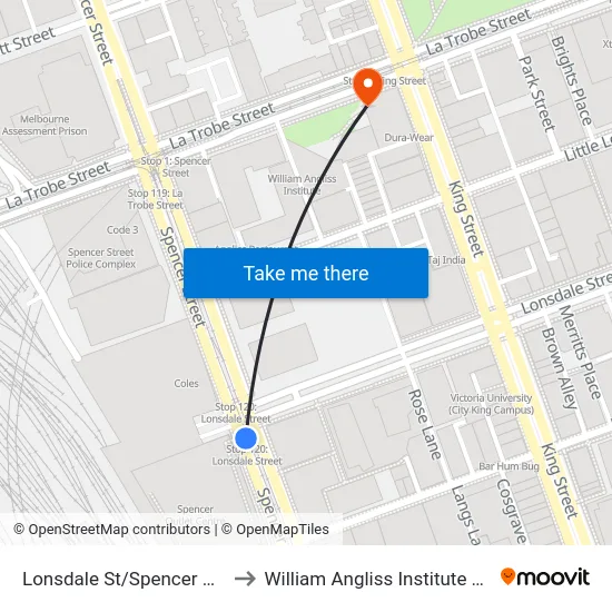Lonsdale St/Spencer St #120 to William Angliss Institute Of TAFE map