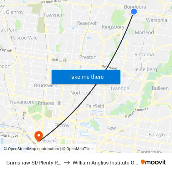 Grimshaw St/Plenty Rd #65 to William Angliss Institute Of TAFE map