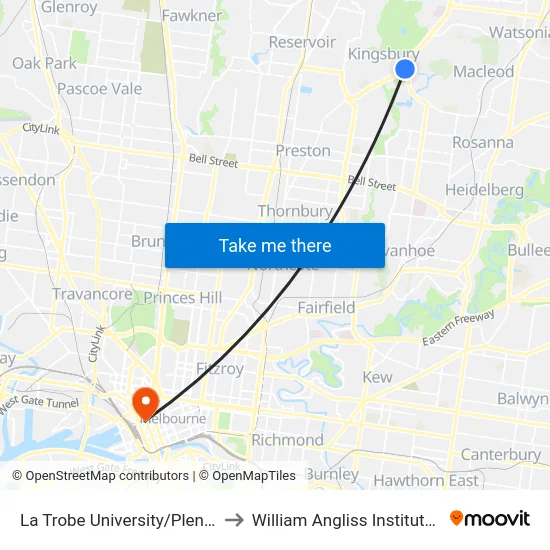 La Trobe University/Plenty Rd #60 to William Angliss Institute Of TAFE map