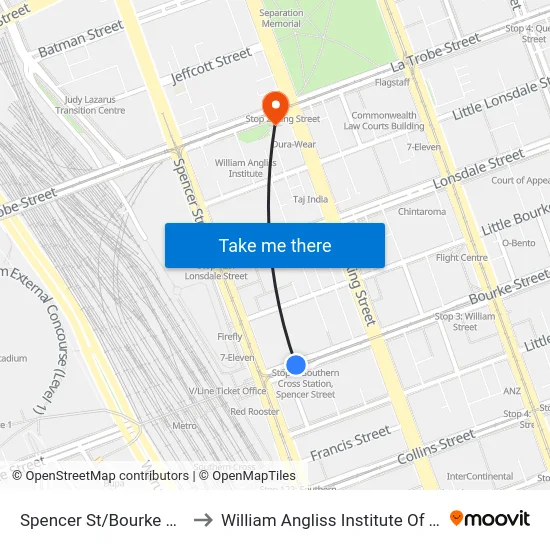 Spencer St/Bourke St #1 to William Angliss Institute Of TAFE map