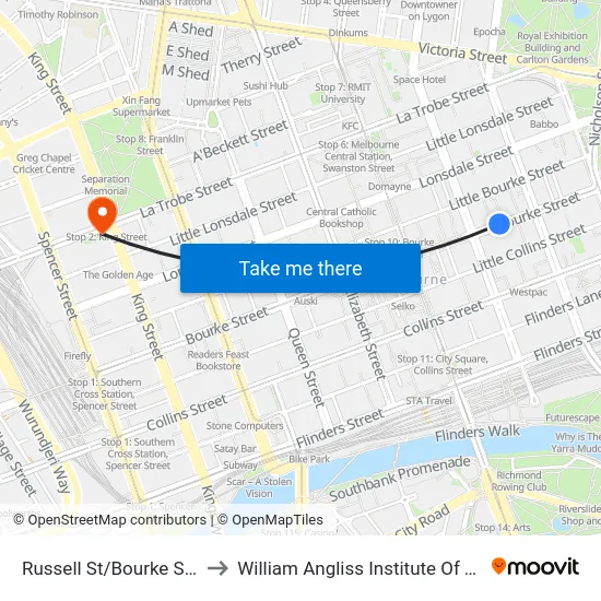 Russell St/Bourke St #7 to William Angliss Institute Of TAFE map