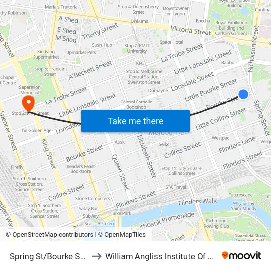 Spring St/Bourke St #9 to William Angliss Institute Of TAFE map