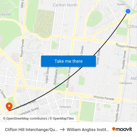 Clifton Hill Interchange/Queens Pde #25 to William Angliss Institute Of TAFE map
