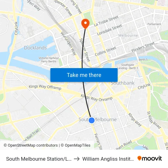 South Melbourne Station/Light Rail #127 to William Angliss Institute Of TAFE map