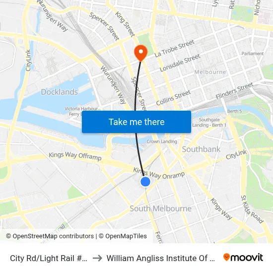 City Rd/Light Rail #126 to William Angliss Institute Of TAFE map