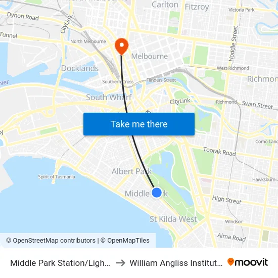 Middle Park Station/Light Rail #130 to William Angliss Institute Of TAFE map