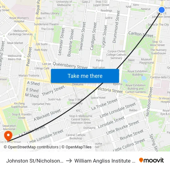 Johnston St/Nicholson St #13 to William Angliss Institute Of TAFE map