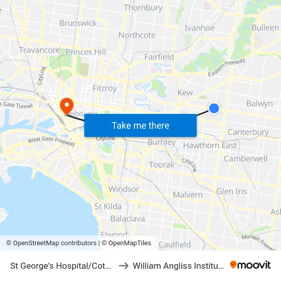 St George's Hospital/Cotham Rd #40 to William Angliss Institute Of TAFE map