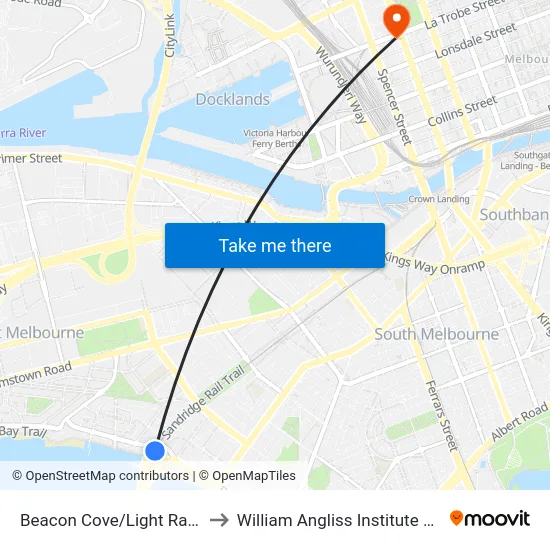 Beacon Cove/Light Rail #129 to William Angliss Institute Of TAFE map
