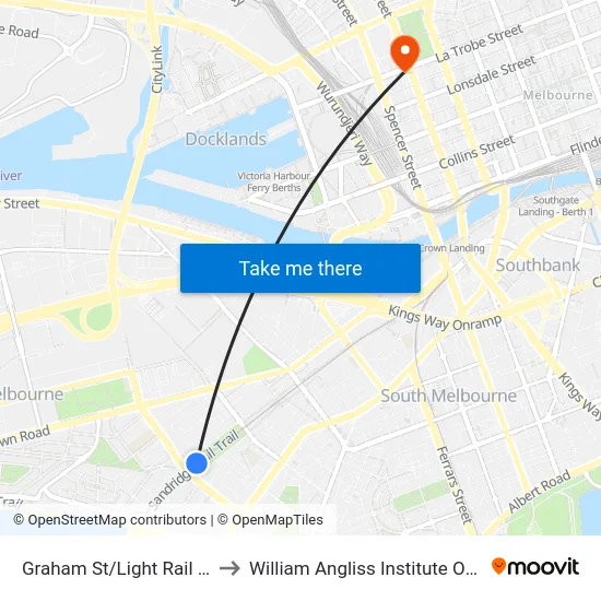 Graham St/Light Rail #128 to William Angliss Institute Of TAFE map