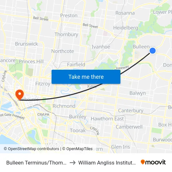 Bulleen Terminus/Thompsons Rd to William Angliss Institute Of TAFE map