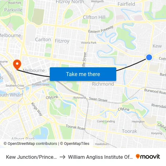 Kew Junction/Princess St to William Angliss Institute Of TAFE map