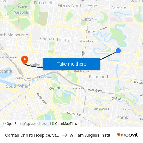 Caritas Christi Hospice/Studley Park Rd to William Angliss Institute Of TAFE map