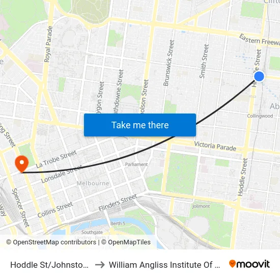 Hoddle St/Johnston St to William Angliss Institute Of TAFE map