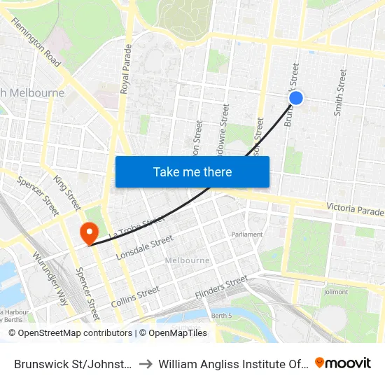 Brunswick St/Johnston St to William Angliss Institute Of TAFE map