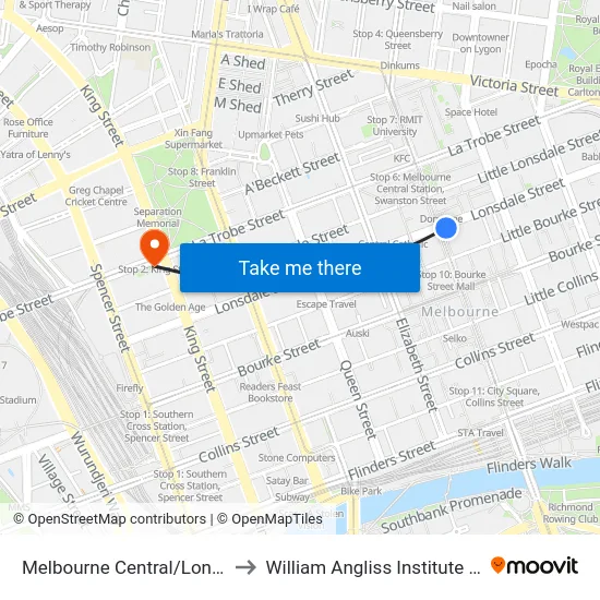 Melbourne Central/Lonsdale St to William Angliss Institute Of TAFE map