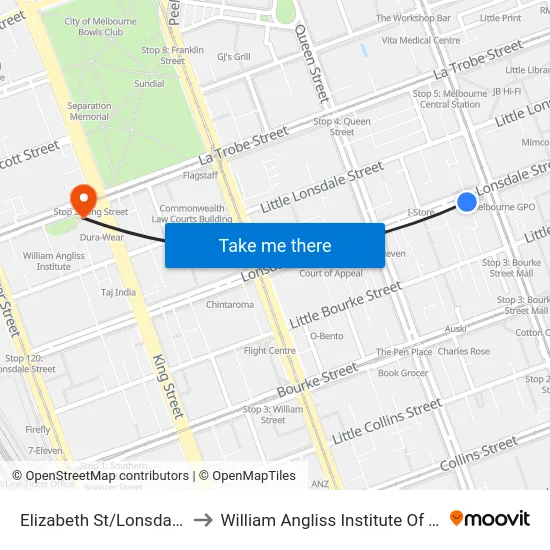 Elizabeth St/Lonsdale St to William Angliss Institute Of TAFE map