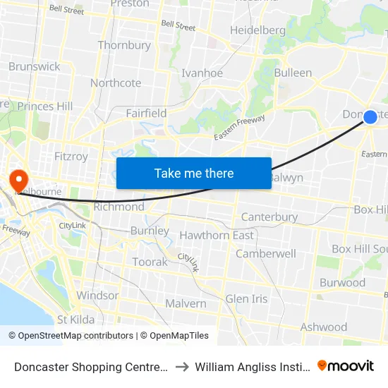 Doncaster Shopping Centre/Williamsons Rd to William Angliss Institute Of TAFE map