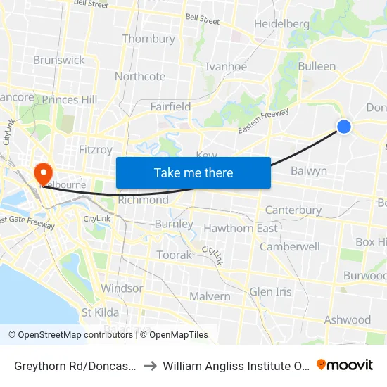 Greythorn Rd/Doncaster Rd to William Angliss Institute Of TAFE map