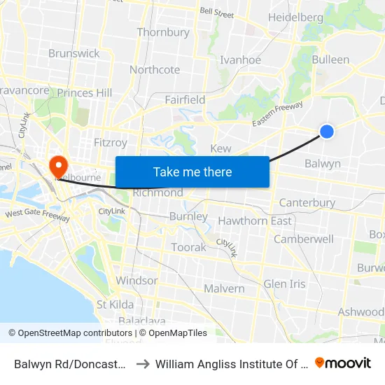 Balwyn Rd/Doncaster Rd to William Angliss Institute Of TAFE map