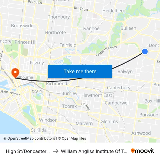 High St/Doncaster Rd to William Angliss Institute Of TAFE map