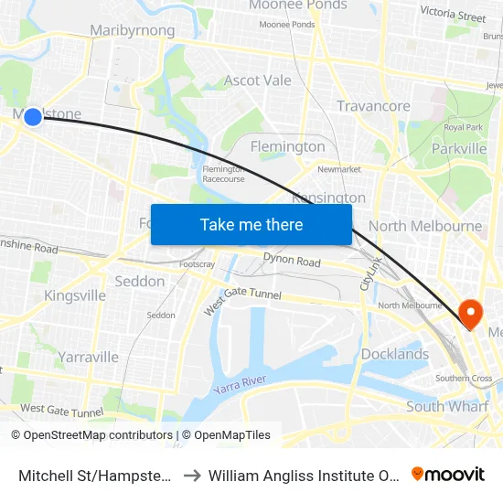 Mitchell St/Hampstead Rd to William Angliss Institute Of TAFE map