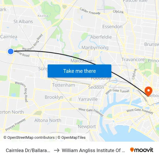 Cairnlea Dr/Ballarat Rd to William Angliss Institute Of TAFE map