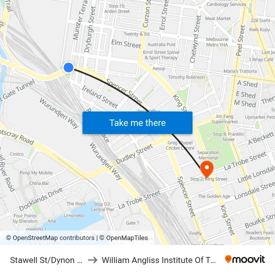 Stawell St/Dynon Rd to William Angliss Institute Of TAFE map