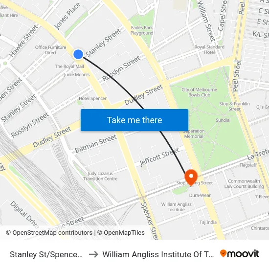 Stanley St/Spencer St to William Angliss Institute Of TAFE map