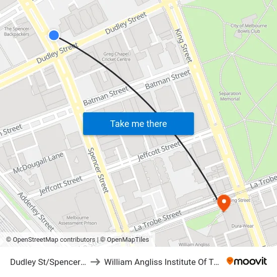Dudley St/Spencer St to William Angliss Institute Of TAFE map