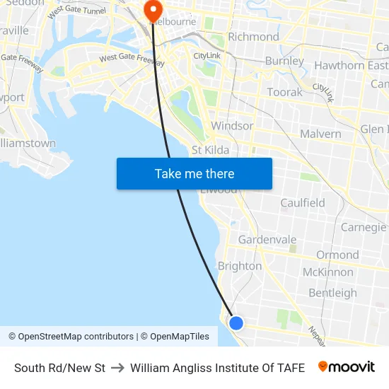 South Rd/New St to William Angliss Institute Of TAFE map