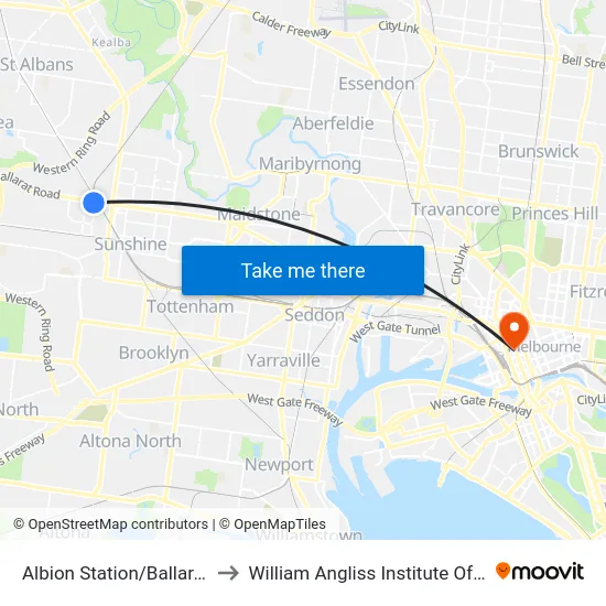 Albion Station/Ballarat Rd to William Angliss Institute Of TAFE map