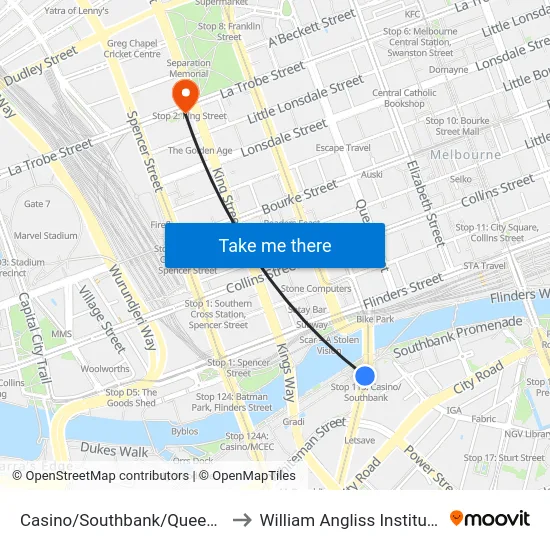 Casino/Southbank/Queens Bridge St to William Angliss Institute Of TAFE map