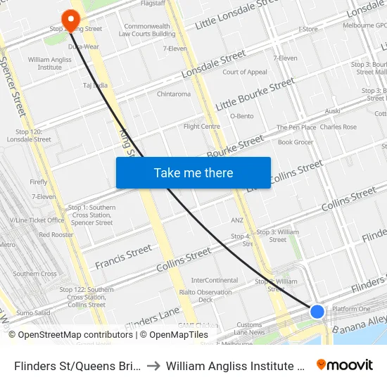 Flinders St/Queens Bridge St to William Angliss Institute Of TAFE map