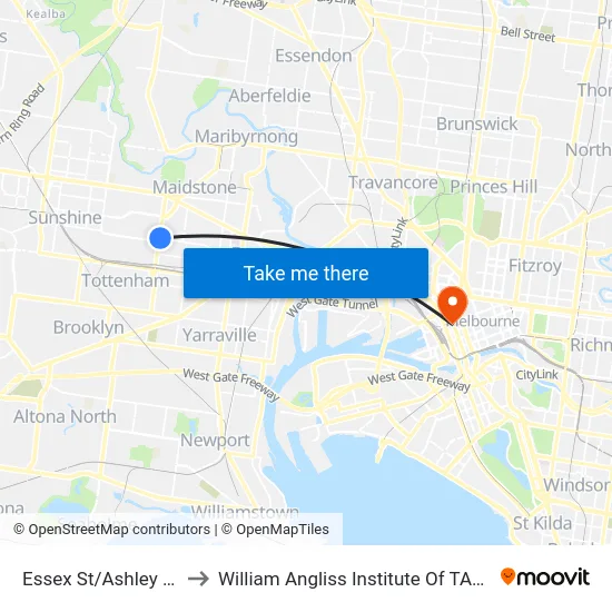 Essex St/Ashley St to William Angliss Institute Of TAFE map