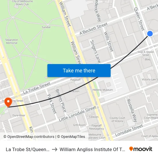 La Trobe St/Queen St to William Angliss Institute Of TAFE map