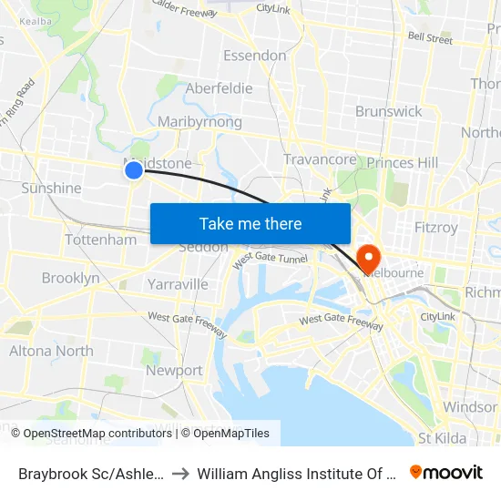 Braybrook Sc/Ashley St to William Angliss Institute Of TAFE map