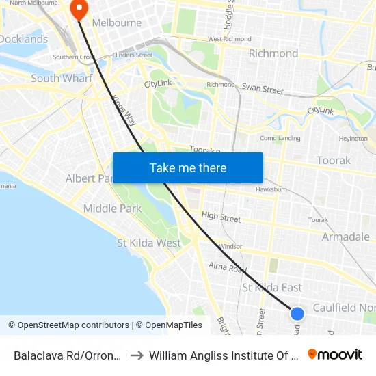 Balaclava Rd/Orrong Rd to William Angliss Institute Of TAFE map