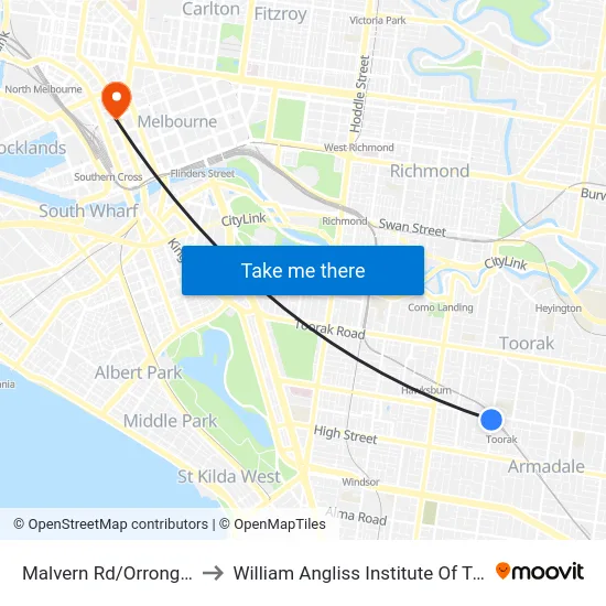 Malvern Rd/Orrong Rd to William Angliss Institute Of TAFE map