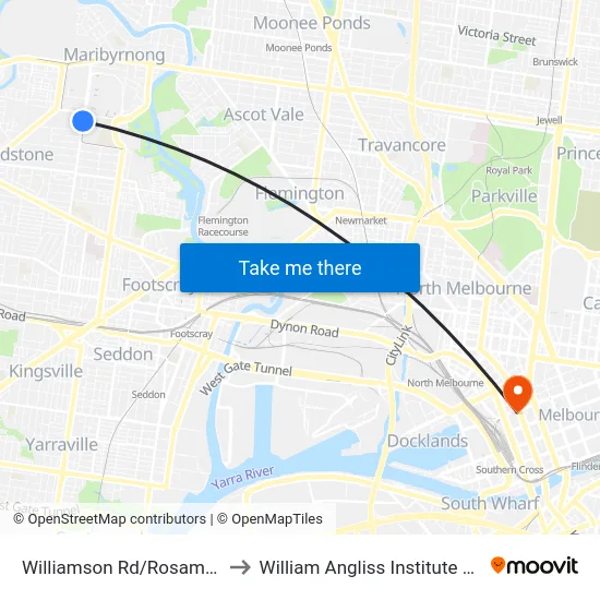 Williamson Rd/Rosamond Rd to William Angliss Institute Of TAFE map