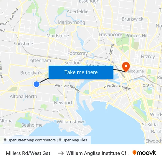 Millers Rd/West Gate Fwy to William Angliss Institute Of TAFE map