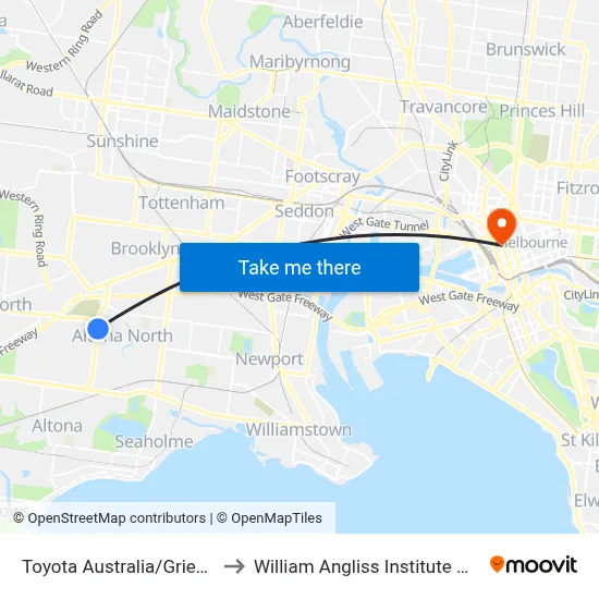 Toyota Australia/Grieve Pde to William Angliss Institute Of TAFE map