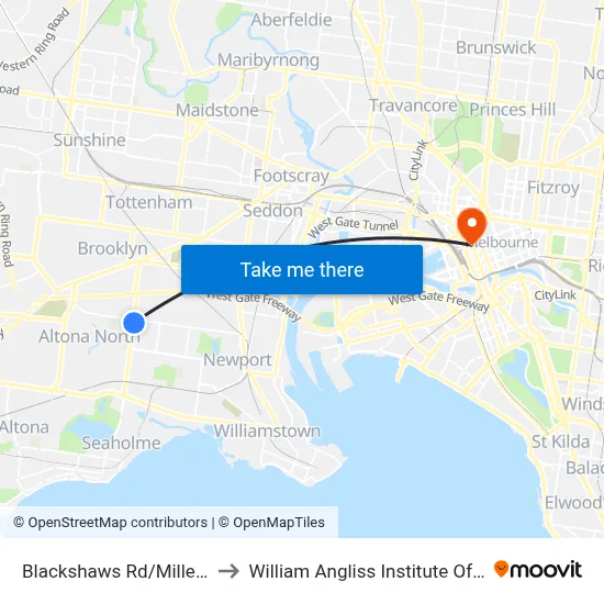 Blackshaws Rd/Millers Rd to William Angliss Institute Of TAFE map