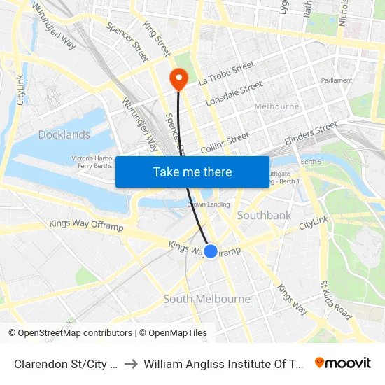 Clarendon St/City Rd to William Angliss Institute Of TAFE map