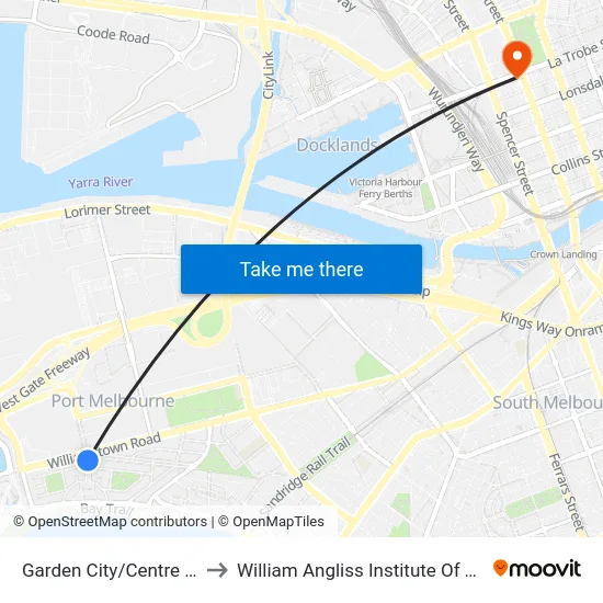 Garden City/Centre Ave to William Angliss Institute Of TAFE map